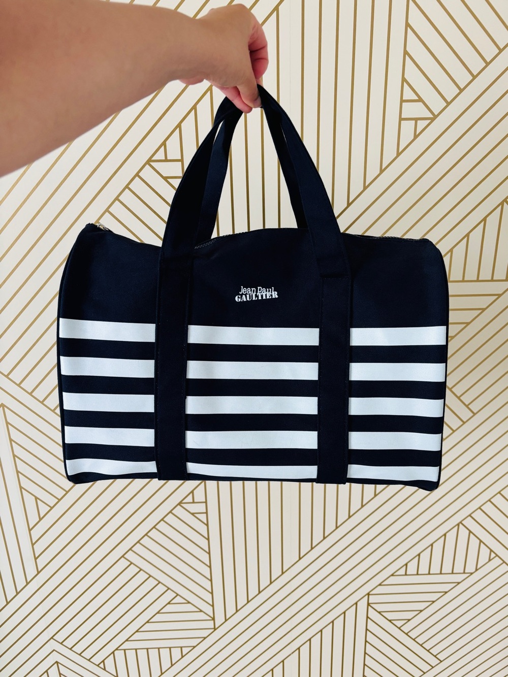 Jean Paul Gaultier Blue & White Striped Travel Bag | Duffel Weekender
